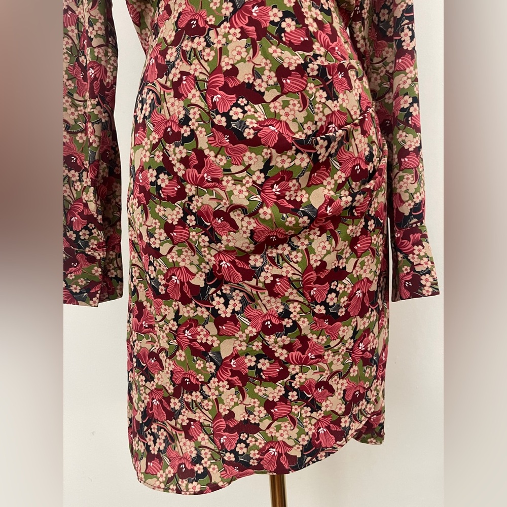 Castro Floral Long Sleeve Collared Dress Deep V Neck Size 2 - Picture 5 of 7
